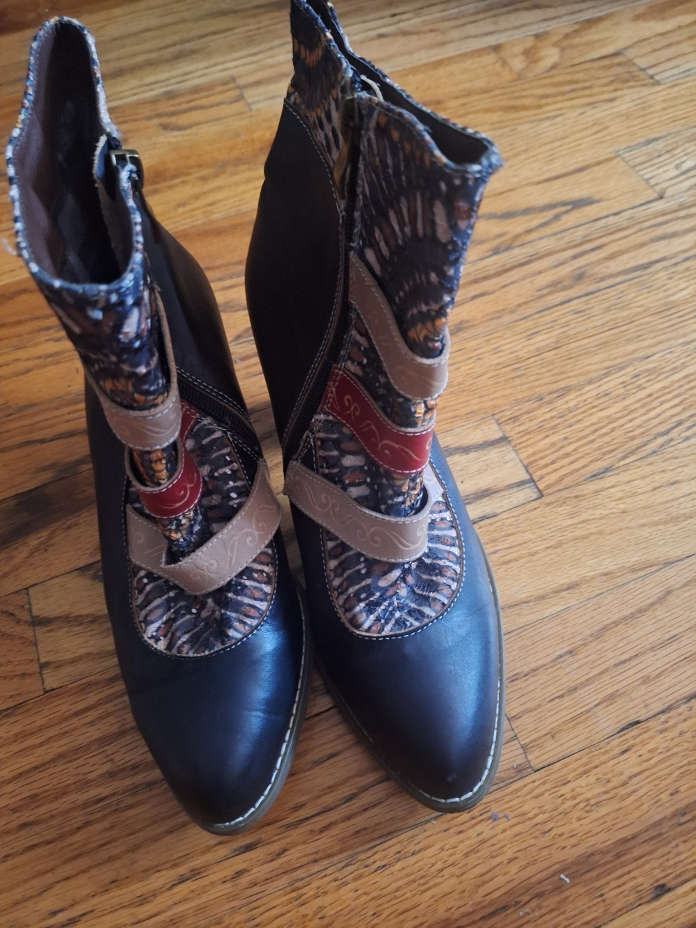 Women's Black Multi-Pattern Ankle Boots